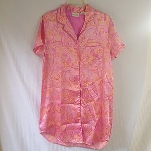 Delicates Pink Paisley Satin Sleep Shirt Medium